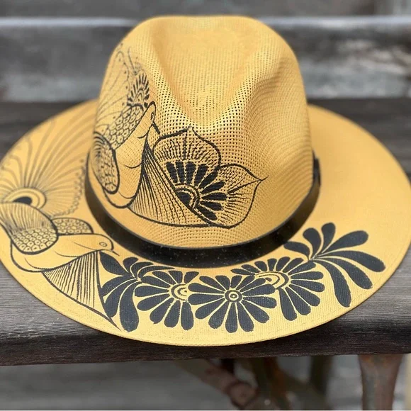 🆕 Hand-Painted Mexican Panama fedora sun Hat – Size M, Artisan One-of-a-Kind - Picture 8 of 8